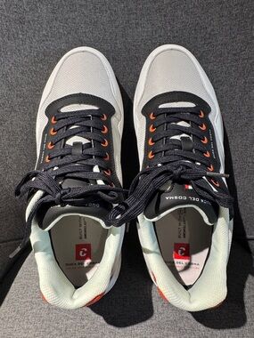 DUCA DEL COSMA Men’s White & Black Sport Sneakers with Orange Accents